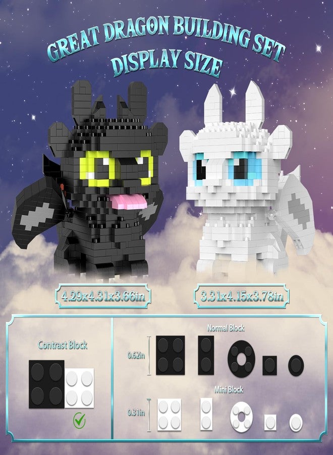 IBLOTIME Micro Dragon Building Set, 1158 PCS Fantasy Black and White Dragons, Creative Micro Bricks Kit with Movable Wings, Birthday - Image 2